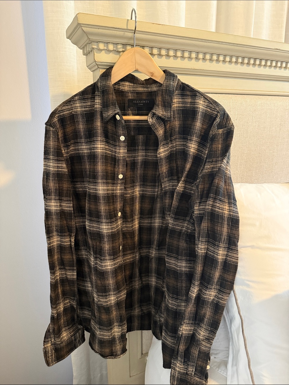 All Saints Men's Black & Brown Plaid Button-Down Shirt